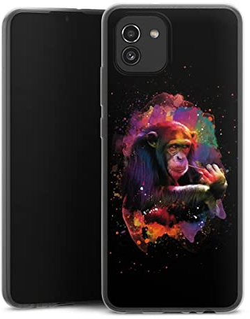 Slim Case extra dünn kompatibel mit Samsung Galaxy A03 Silikon Handyhülle transparent Hülle AFFE Farbe bunt