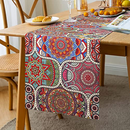 Tischläufer Modern Frühling Rot Hochzeit Tischläufer Vintage Boho Tischläufer Boho Style Bunt Tischläufer Orange Tischläufer Leinenoptik Tischläufer für Esszimmer Party Urlaub Dekoration 40 X 140 cm