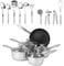 Russell Hobbs COMBO-8643 15-teiliges Kochgeschirr-Set - Klassisch Set, 24 cm Bratpfanne, 3 Kochtopf, Topfdeckel aus Glas,10-teiligem Edelstahl Küchenhelfer-Set/Kochutensilien, alle Arten Kochfeldern