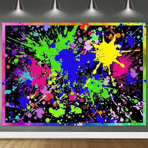Avezano Leuchtender Neon-Party-Hintergrund, leuchtet im Dunkeln, bunte Graffiti-Spritzfarbe, Schleim-Hintergründe, schwarzes Licht, Party-Banner für Kindergeburtstage, Dekorationen (2,1 x 1,5 m)