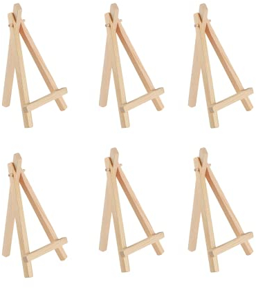 tyi 6 Stück Staffelei Holz Mini Staffelei Dreieck Staffelei leine Staffelei Tischdeko für Hochzeit Geburtstag Taufe Party (16 x 8 cm)