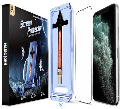MAGIC JOHN 2 Pack for iPhone 11 Pro Max/XSMAX 6.5 inch Tempered Glass Screen Protector, Auto Dust-Elimination Installation, Bubble Free, HD Clear, Easy Installation
