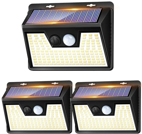 kolpop Luz Solar Exterior Potente,[3 Paquete/3 Modos] focos 140 LED, Luz con sensor de movimiento Impermeable IP65 foco para terraza garaje patio