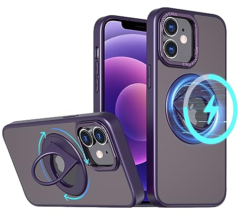 S. Dawezo Magnetisch Ständer für iPhone 12/12 Pro Hülle 6,1 Zoll, Kompatibel mit MagSafe, Militärische Schut Handyhülle, Magnetkraft 360° Drehbare Halterung Hülle für iPhone 12/12 Pro, Lila