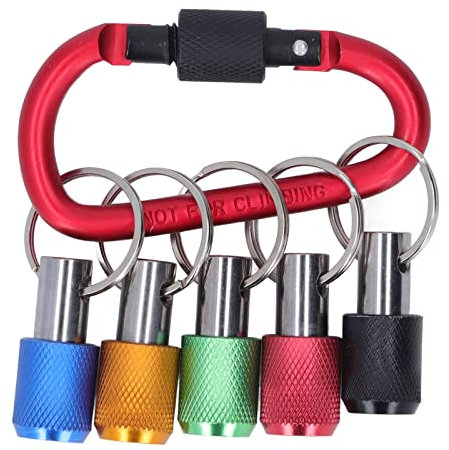 1/4in Hex Shank Bit Holder Screwdriver Fast Change Extension Bar with 5 Color Sockets for Electric Screwdrivers Portable Design with Keyrings (Red Carabiner)