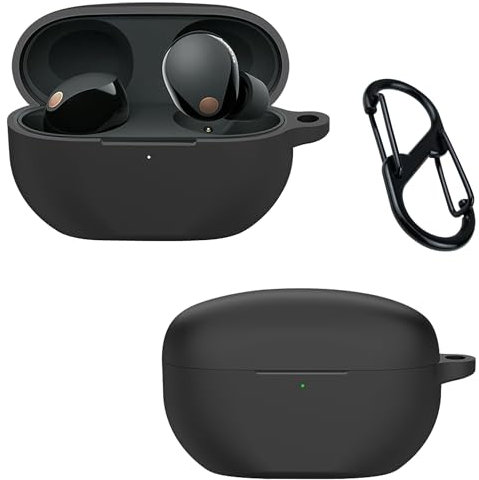 Lemxiee Silicone Case for Sony WF-1000XM5 - Portable Soft Earphone Cover with Carabiner - Black