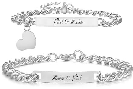 Partnerarmbänder Paar Armbänder mit Gravur - Personalisierte Pärchen Armband mit HERZ Edelstahl Partner Armbänder Silber Armband für Paare Geschenk Valentinstag Hochzeitstag Geburtstag Weihnachten