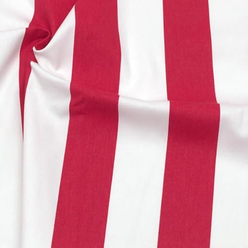 STOFFKONTOR 100% Baumwolle Köper Stoff Blockstreifen - Meterware, Farbe Rot-Weiss - zum Nähen von Bekleidung und Homeaccessoires