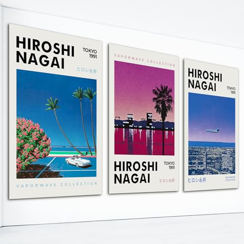 foefvpeft Hiroshi Nagai Vaporwave-Poster im Vintage-Stil, japanische Manga-Kunstdruck, moderne japanische Landschaftskunst, 40,6 x 61 cm, ungerahmt