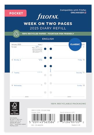 Pocket Week on two pages English recycled paper 2025