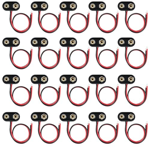 GTIWUNG 20 Piezas Portapilas 9V, Conector Clip de Bateria 9V, Conector Soporte para Pila T Tipo con Cable Conexión 15cm, Conector de Batería de 9V, Negro