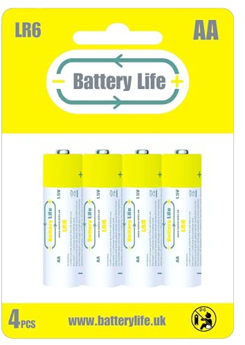 Battery Life AA Batteries Alkaline 1.5v (pack of 4) Double A 10 Year Shelf Life UK Brand