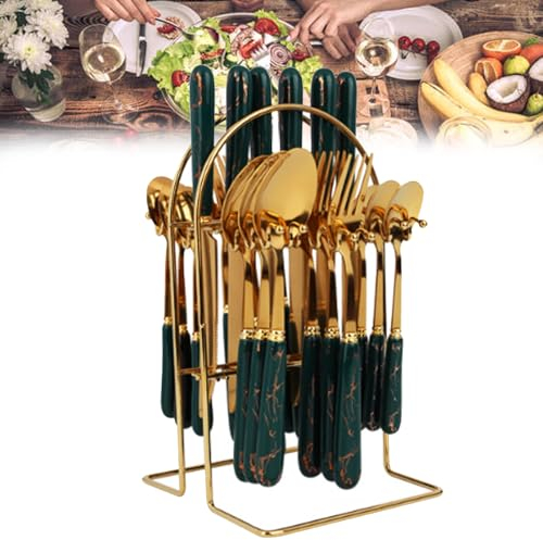 YSFHYAN Juego De Cubiertos con Soporte, Servicio De Cubiertos para 6, Juego De Cubiertos De 24 Piezas, Regalo Ideal para Inauguración De Una Casa, Cumpleaños Y Vacaciones para Padres