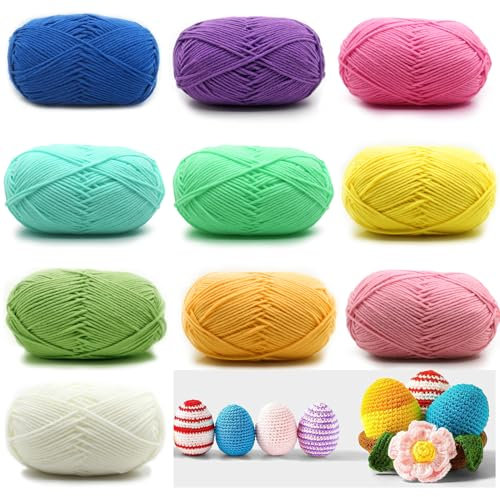 Cotone per Uncinetto, 10 Pezzi Filato per Uncinetto, Gomitolo di lana pastello, 50g Filato per Maglieria a Mano Filato di Cotone, 10 Colori Pacco di Lana Acrilica, per Uncinetto e Artigianato