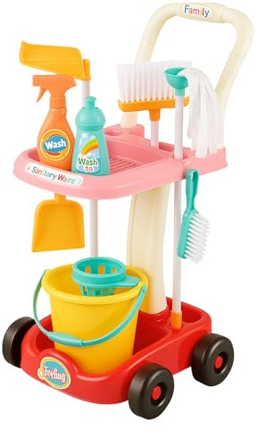 SDMAX Trolley Cleaning Accessories Playset, Role Play, Little Helper Pretend Children Play Set With Trolley, Gardening Tool Set, Sturdy & Safe Design, Lightweight, Easy To Store