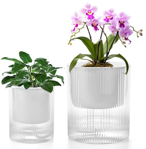 VIEWALL Macetas con Sistema de Riego Automático con Mecha Macetas para Flores Macetas para Hierbas para Ventanas Cocina Balcón Oficina CREA un Pequeño Jardín de Hierbas,Juego de Dos, 1x10cm,1x15cm