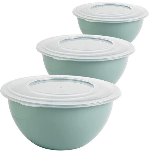 SUSTANIA Schüssel mit Deckel 5l 3er Set - Vielseitige Salatschüssel und Rührschüssel, BPA-freies PP, Trendfarbe: Grün, Ø 28 cm, EU-Fertigung