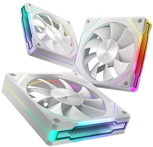 AsiaHorse Ventilador ARGB para PC 120MM [3 Piezas] [Infinity Mirror] [HDB] Ventilador RGB de 1800RPM 5V 3 pines ARGB 12V 4pines PWM vida útil de 50000 horas AMICIPro Blanco