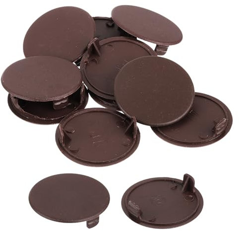 QUARKZMAN 10Pcs Cache-Trous de Charnière, 40mm Diamètre Cache-Trou Dissimulé en Plastique, Capuchons Ronds de Type Affleurant pour Armoire de Meuble, Marron