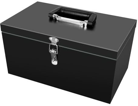 Peastorm Small Steel Metal Tool Box, Lockable Storage Box for Storing Valuable Items, Office Documents, Garage Tools (12 Black)