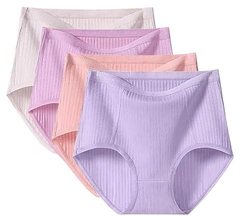 QINQNC Women's Modern Cotton Bralette Bra 4PC Women's Plus Size Briefs XL 6XL High Waisted Briefs Ladies Underwear Full Coverage Underwear for Women Multipack Beige