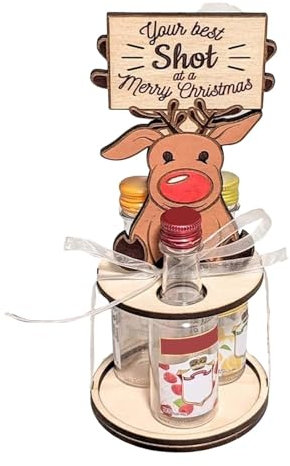 Hefiauo Mini portabottiglie natalizio in legno, mini portabottiglie di liquore, in legno, pinguino di Natale, gnomi, portabottiglie, regalo per conservare bevande/bottiglie di Bicchieri (C, One Size)
