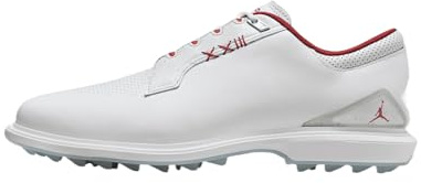 Jordan ADG 5 Golf Shoes (Wide) (FQ7874-100, White/Emerald Rise/Grape Ice), White/Metallic Silver/Blue Tint/Fire Red, 5.5 UK