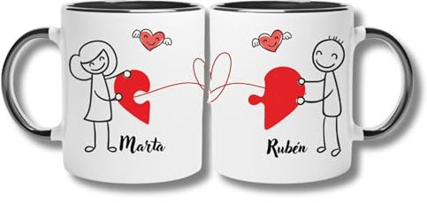 LA CASA DE LA TAZA | Pack de Tazas Para Parejas | Diseño Hilo Rojo | 350 ml | Tazas Originales | Regalo Aniversario Pareja | Tazas Originales Para Regalo | Regalos Originales Para Parejas (NEGRO)