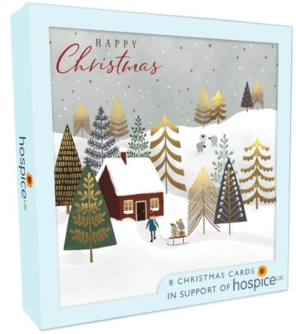 Box of 8 Happy Christmas Girl with Sleigh Hospice UK Charity Christmas Cards XSA011