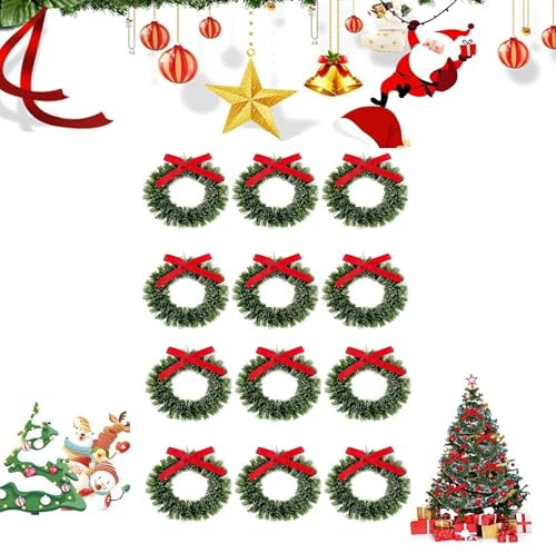 Mini Weihnachtskranz,Garten Weihnachtskranz,Mini Weihnachtsschmuck Kranz,Weihnachtsbaum Weihnachtsdeko,Künstlicher Deko Kranz,12 Stück