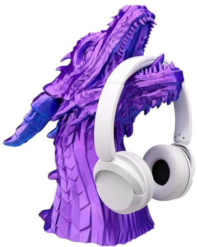 Dragon Headphone Stand and Holder, Gamer Gift, 15 Tall, Statue for Gamers (Purple & Blue Nebula, Regular 12 Tall)
