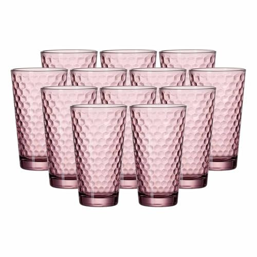 Ritzenhoff & Breker Favo Longdrinkgläser 12er Set, 400 ml, Wassergläser und Trinkgläser mit optischer Wabenstruktur, Glas, Berry
