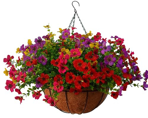 Ikamazyeao Chain Basket Multicolored Artificial Flowers Ornament Wedding Holiday Home Decor Artificial Violet Flower (Orange, Yellow, Red, Purple) (10 Small)