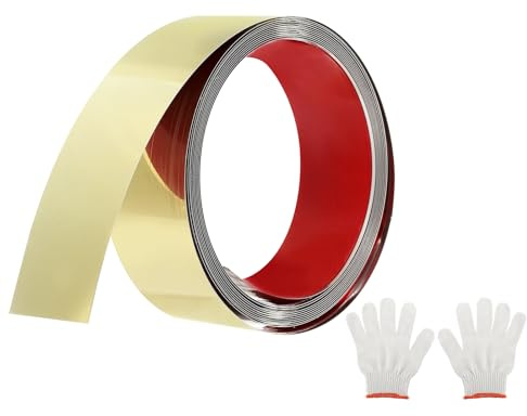 QUARKZMAN Moulures Décoratives Autocollantes en Acier Inoxydable, 5m X 5cm Doré Garniture de Moulure Murale Autocollante avec Finition Miroir avec des Sacs, des Gants, des Cartes