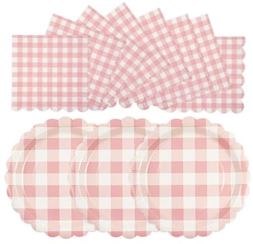 EVYIENEN 50PCS Light Pink Scalloped Paper Plates and Napkins Set,25x7inch Paper Plates & 25x6.5inch Napkins Disposable Party for Birthday Baby Shower Party Supplies