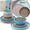 SÄNGER Bombay Meeresboden | Geschirrset 12 teilig, Steingut Geschirr 4 Personen, 4x Speiseteller 4x Dessertteller 4x Schalen, Teller Set bunt | VALUE COLLECTION