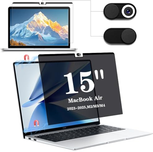 Magnetischer Blickschutzfilter für MacBook Air 15 Inch (2023-2025, M2/M3/M4,Abnehmbar Anti Glare Blaulicht Mac Air 15,3 Laptop Privacy Screen Blickschutzfilter Sichtschutzfilter Sichtschutzfolie