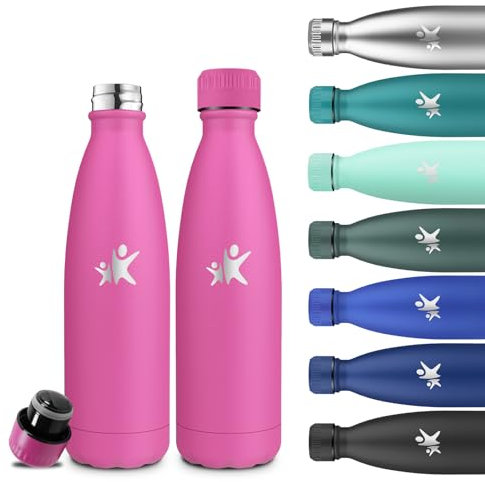 Grsta Botella Agua Acero Inoxidable, 500ml Botella Termica, A Prueba de Fugas, Cantimplora Infantil, Doble Aislamiento, Cantimplora sin Bpa, Termo para la Escuela, Cafetería, Viajar, Cámping, Oficina