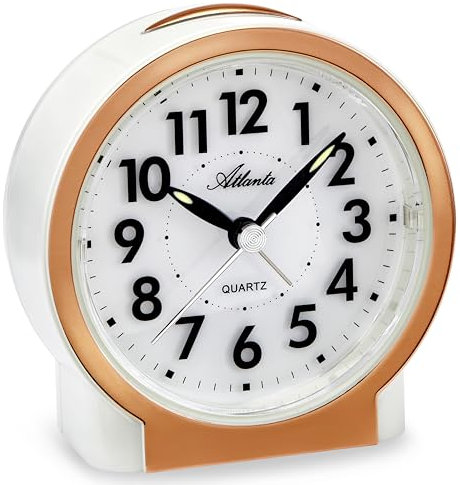 Atlanta Wecker ohne Ticken geräuscharm mit Licht Snooze Quarz Analog - 2173/18 (Rosegold/Weiß)