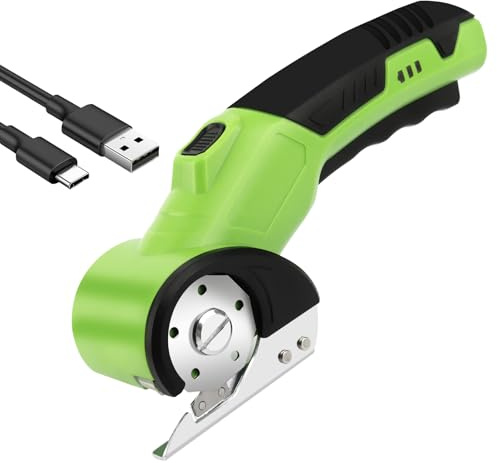 4V Kartonschneider Elektrischer Schere,Kabellose Rotationsschneider Tragbar,Akku-Universalschneider,Wiederaufladbarer Leistungsstarker Stoffschneider für Teppich,Leder,Filz Gelb,Pappe,Papier