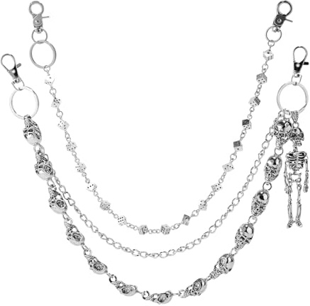 Lyreh Hosenkette Würfel und Hosenkette Totenkopf, Modisches Skelett und Würfel-Hosenketten-Set aus Legierung Stilvolle Gothic-Accessoires Geeignet für Frauen Männer Geldbörsen Jeans (Silber)