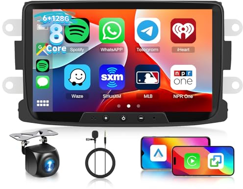 Hodozzy 6G+128G 8-Core Car Radio For Renault Dacia Duster Sandero Logan Dokker 2010-2015 Android Car Stereo with Bluetooth GPS, 7 Inch Touch Screen Wireless Carplay Android Auto, WiFi DSP RDS Camera