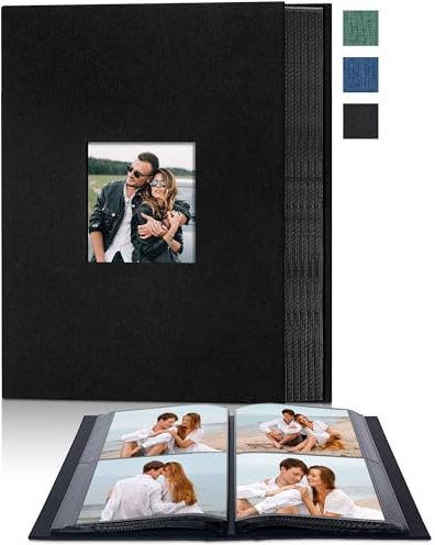 Remowith Cloth Cover Photo Album 4x6 with DIY Square Window Slip in Photo Book for Travel, Wedding, Anniversary 200 Pockets Black