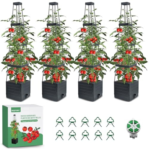 Tomaten-Pflanzkästen mit Spalier für den Außenbereich, 144,8 cm, selbstbewässerndes Hochbeet, hohe, quadratische Pflanzgefäße für Zimmerpflanzen, großer Tomatenkäfig für Terrasse, Verwendung für