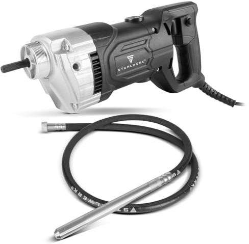 STAHLWERK Betonrüttler 900 Watt mit Rüttelflasche 35 mm - 4.000 U/min, 3 m Schlauchlänge, Innenrüttler für Betonbau, Fundamente, Bodenplatten, Wände, Decken, Pfeiler und Schalungen