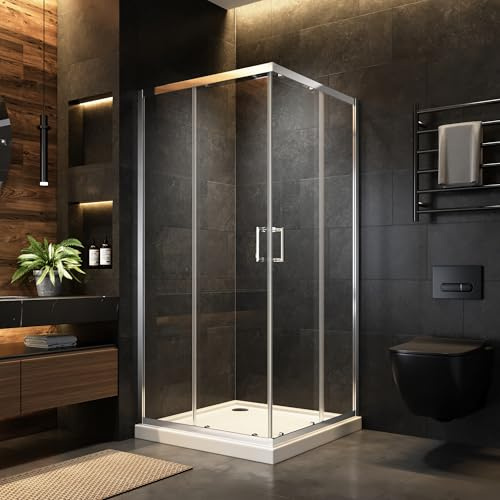 OsmanthBD Duschkabine 90×90×180 cm, Doppel-Schiebetür, Chrom | Eckeinstieg, 6 mm ESG-Sicherheitsglas, Nano-Versiegelung, Lieferung ohne Duschwanne