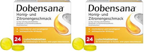 Dobensana Honig und Zitrone Lutschtabletten 1,2mg/0,6mg – Halstabletten zur Schmerzlinderung bei leichten Halsschmerzen – 1 x 24 Tabletten (Packung mit 2)