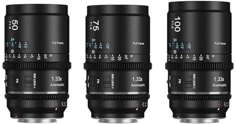 SIRUI Astra Lot d'objectifs Cine 50mm, 75mm, 100mm T1.8 1,33X Objectif Anamorphique Prime, Autofocus Plein Format à Grande Ouverture pour Monture L, pour S5, S9, S1R, S1H, FP L, SL2 (Neutral Flare)