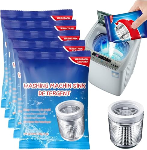 Powerful Stain Remover Washer Tank Cleaner,Powder Washing Machine Cleaner,Heavy Duty Stubborn Stain Cleaner for Top Load and Front Load Washers,Drum,Tub & All Internal Parts (5 Pcs)