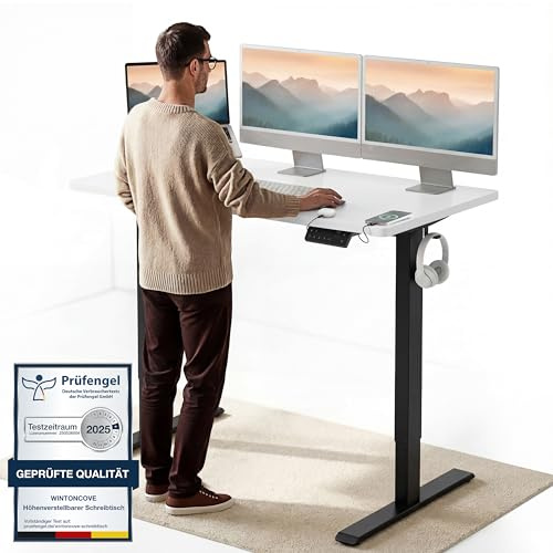 WINTONCOVE Elektrisch Höhenverstellbarer Schreibtisch 160x80 & 120x60 cm - Flüsterleiser Dual-Motor, Anti-Kollision, Memory-Funktion, Kabelmanagement inklusive